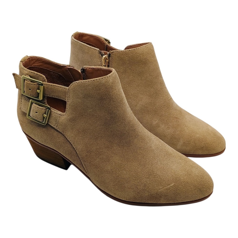 Clarks Women's  Size 8M Tan Spye Astro Suede Straps Buckles Zipper Ankle Booties